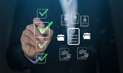 Digital document management system with checkmark and virtual document folder interface, online document approval, digital workflow and paperless business technology process automation, secure data