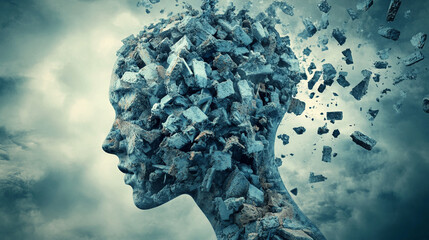 A conceptual depiction of personal problems and crises, using abstract imagery to visualize stress, confusion, and emotional turmoil in a human-centered context.
