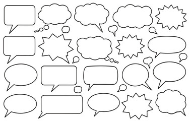Fototapeta premium Collection of Black Outline Speech and Thought Bubbles on White Background speech bubble