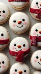 Snowman Macarons with Red Scarves
