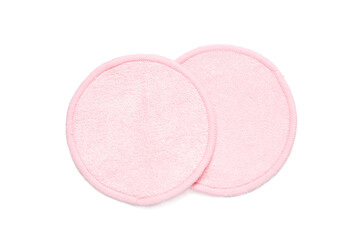 Reusable pink cotton pads on white background