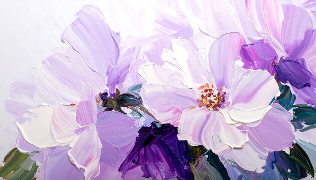 Textured impasto painting of light purple flowers