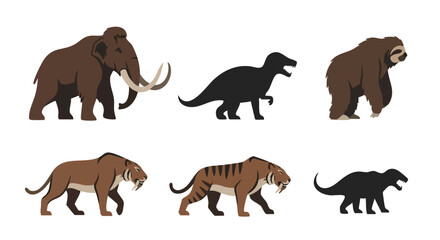 Prehistoric Animal Vector Flat Design Ice Age Wildlife Illustration Collection