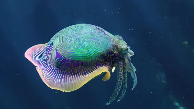 A cuttlefish displays a rapid, hypnotic cascade of changing colors and patterns across its skin. A stunning natural light show in slow motion.