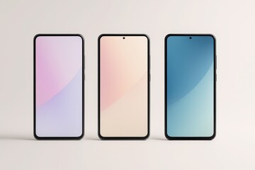 Flagship smartphone trio mockup showing lock screen home screen and back design isolated on clean background perfect for UI presentations and marketing showcases