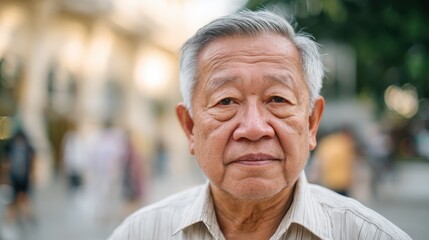 asian senior man looking at camera outdoor focus on face no logos no brands ar 169