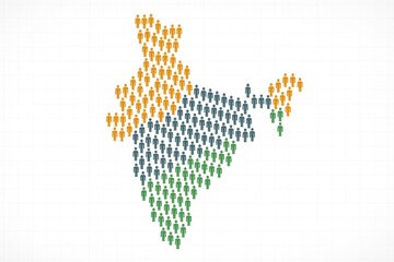 India map concept filled with people silhouettes and geometric grid celebrating population diversity collaboration and national progress in a bright contemporary style