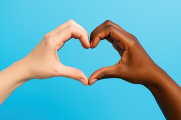 International Volunteers Day concept closeup hands forming heart gesture on bright blue background celebrating service empathy and community impact