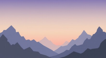 Serene mountain range at dawn with soft pastel sky.