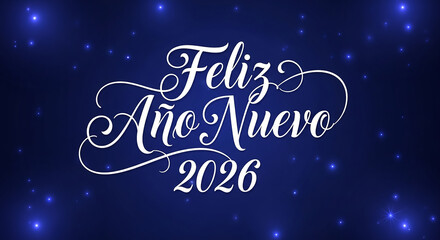 Feliz ano nuevo 2026 greeting stars blue background