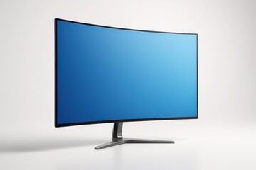 Minimal futuristic curved monitor floating on glossy white with subtle reflection and gradient screen ready for product mockups advertising and editorial tech features