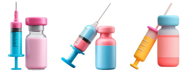 Vibrant 3d Pastel Syringes and Vaccine Vials Set for Medical Design