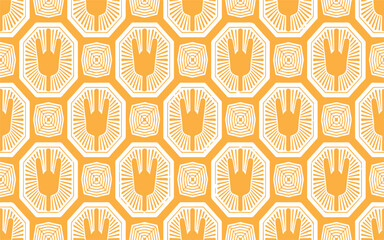 White stylized bird or hand pattern on bright orange background Keywords: pattern, background, texture, geometric, abstract, graphic, design, art
