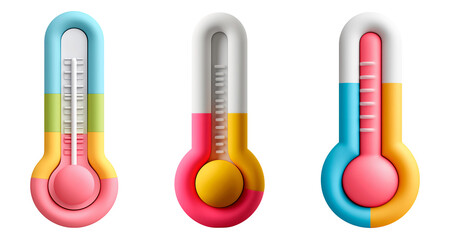 Set of Three Colorful Pastel 3d Thermometer Illustrations