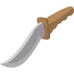 Curved Blade Knife With Brown Handle Isolated On White Background Flat Design Style