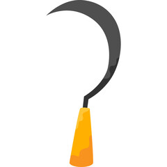 Curved Sickle Tool with Orange Handle Agricultural Farming Handheld Scythe for Harvesting Crops Isolated on Transparent Background