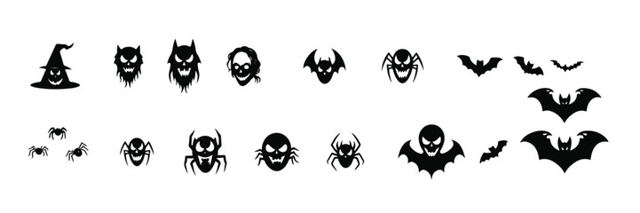 Halloween Ghosts, Skulls and Bats , Spider  Cartoon