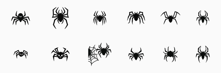 Black Spider Silhouettes Set - Halloween Vector Clipart Collection