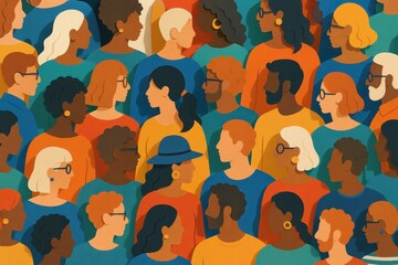 Paper craft inspired crowd of diverse people forming a dense tapestry of faces and outfits symbolizing overpopulation diversity and vibrant urban life