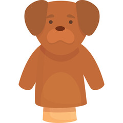Brown cartoon dog puppet with big ears and a stitched nose against a transparent background