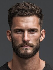 Obraz premium picture of a handsome groomed man created with generative ai technology isolated on dark grey background