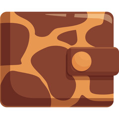 Brown Bi Fold Wallet with Giraffe Print Pattern and Button Closure Isolated on White Background
