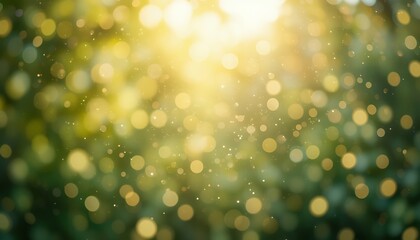 Soft glowing golden light particles in a blurred natural bokeh background radiating warmth and