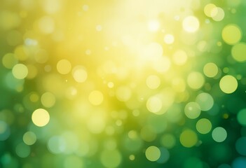Fototapeta premium soft green and yellow light bokeh background with glowing circular shapes creating soothing