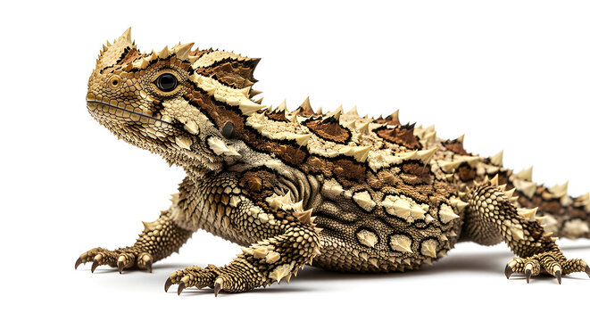 Thorny devil with detailed spiky texture, professional macro studio photo on white background.