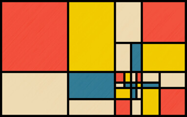 Stained glass textured pattern. Abstract template with bright colors. Mosaic background in Bauhaus style..