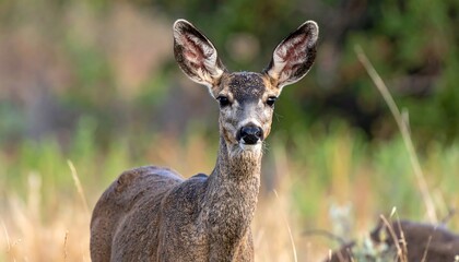 A deer stares straight ahead with focused eyes, alert to its surroundings