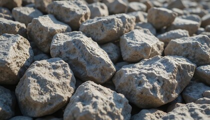 Close up view of rough textured natural rocks piled together outdoors in daylight