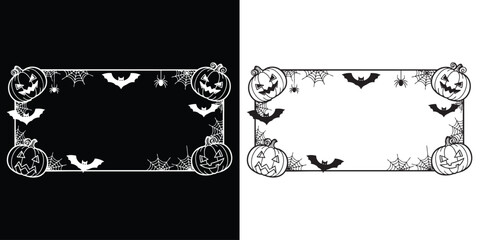 Spooky Halloween pumpkins, bats, and spiderwebs frame for invitations or greetings