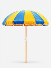 Obraz premium yellow and blue beach umbrella standing on isolated transparent background