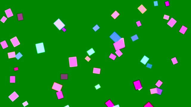 Vibrant multicolor confetti overlay animation on transparent background, festive celebration falling squares effect for video editing and party visuals