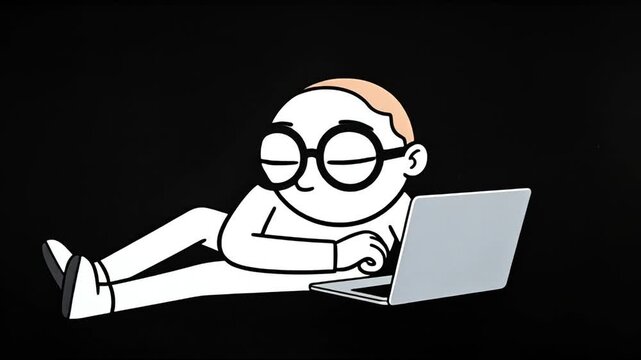 Animated Nerd with Laptop: Relaxing, Working, and Digital Lifestyle