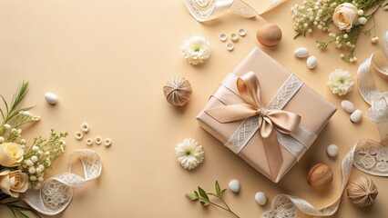Elegant Gift Presentation with Delicate Floral Accents and Pastel Hues