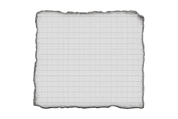 Old grid paper with burnt and torn edges on a transparent background, providing a retro abstract space for text or design