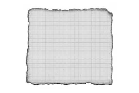 Old grid paper with burnt and torn edges on a transparent background, providing a retro abstract space for text or design
