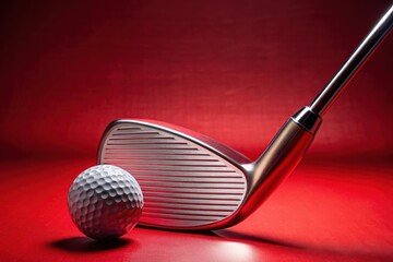 A Polished Golf Club and Ball Resting on a Vibrant Red Surface, Ready for an Excellent Swing