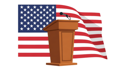 American Politics Podium with Flag. style inspiration illustration concept design creative background style inspiration
