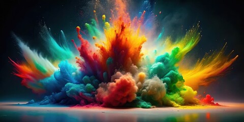 A vibrant explosion of multicolored powder creates a breathtaking spectacle of dynamic artistry and visual excitement, a captivating scene full of energy and movement.