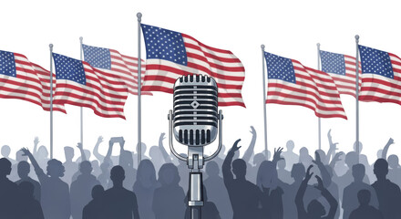 American Speech with Flags and Crowd. inspiration illustration concept design creative background style inspiration