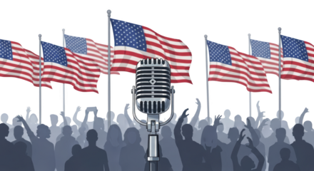 American Speech with Flags and Crowd. inspiration illustration concept design creative background style inspiration
