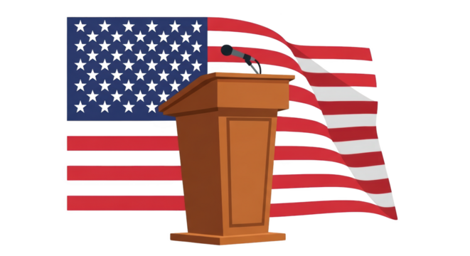 American Politics Podium with Flag. style inspiration illustration concept design creative background style inspiration