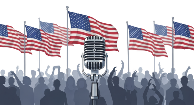 American Speech with Flags and Crowd. inspiration illustration concept design creative background style inspiration