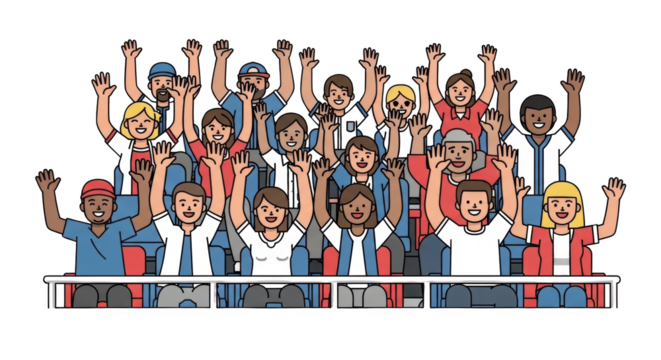 Cheerful Crowd of People Waving Hands in Audience. concept design creative background style inspiration