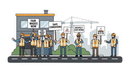 Construction Workers Protest for Rights. style inspiration illustration concept design creative background style inspiration