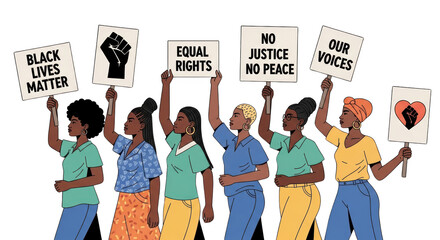 Diverse Black women marching for civil rights and equality. design creative background style inspiration