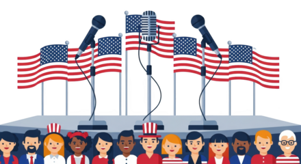 Diverse Crowd and American Flags at Political Rally. concept design creative background style inspiration